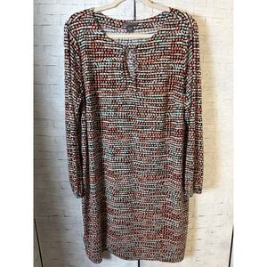 Covington Woman Dress Shift Geometric Dot Keyhole Long Sleeve Plus Size